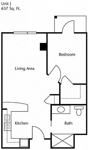 One Bed One Bath Floor Plan at Cogir of Queen Anne, Seattle, Washington